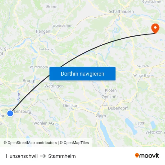 Hunzenschwil to Stammheim map