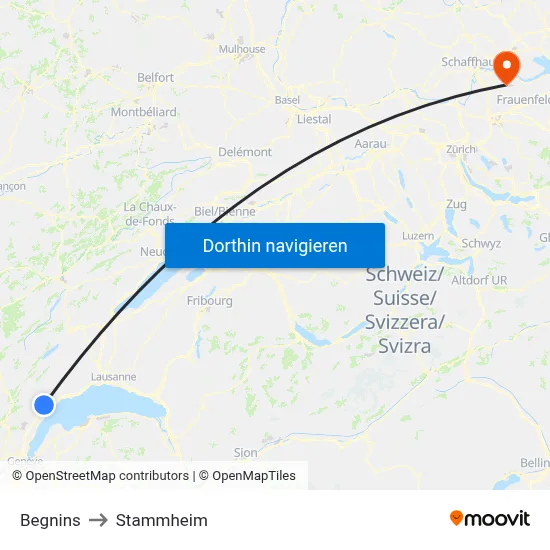 Begnins to Stammheim map