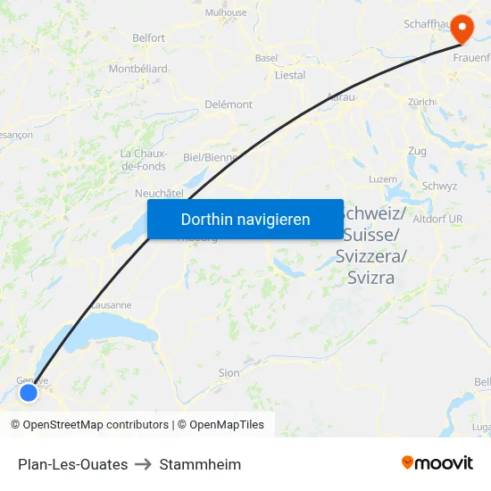 Plan-Les-Ouates to Stammheim map