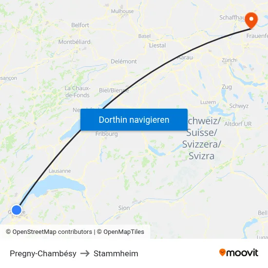 Pregny-Chambésy to Stammheim map