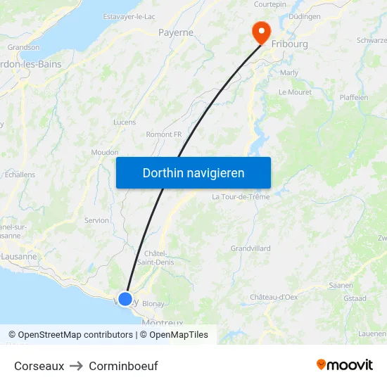 Corseaux to Corminboeuf map