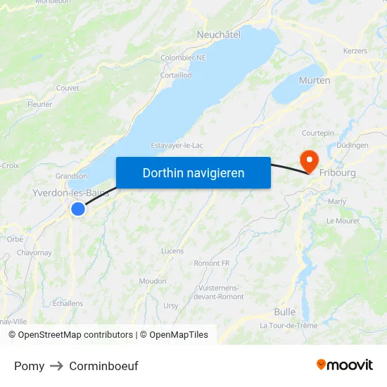 Pomy to Corminboeuf map