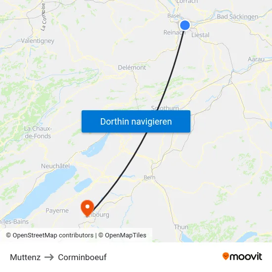 Muttenz to Corminboeuf map