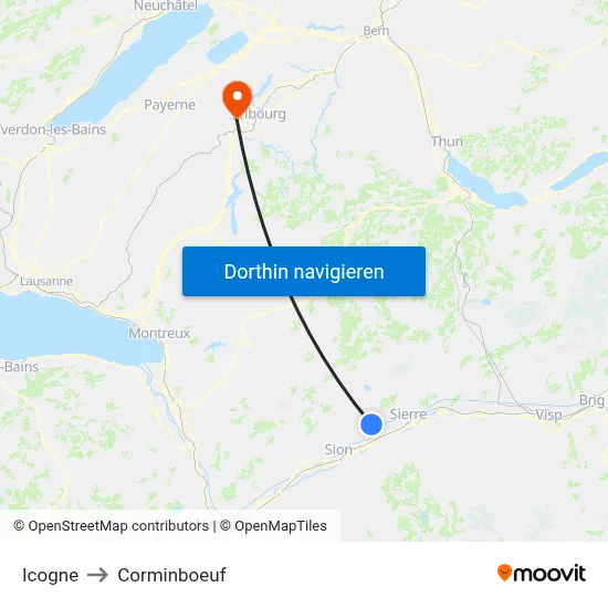 Icogne to Corminboeuf map