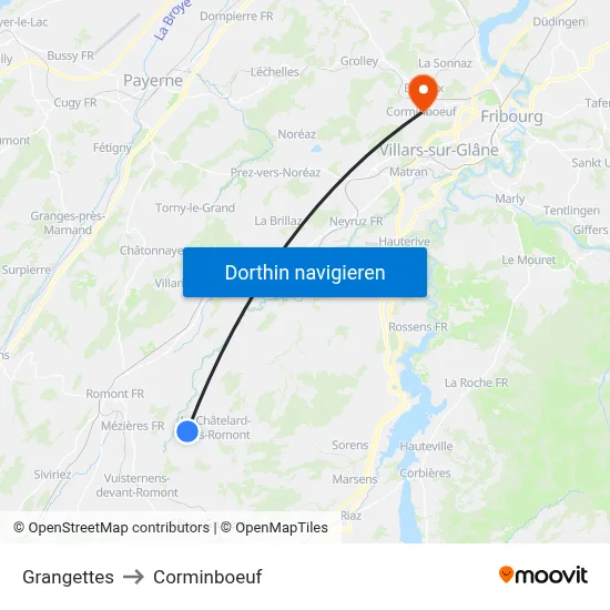 Grangettes to Corminboeuf map
