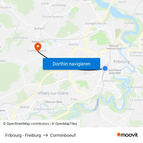 Fribourg - Freiburg to Corminboeuf map
