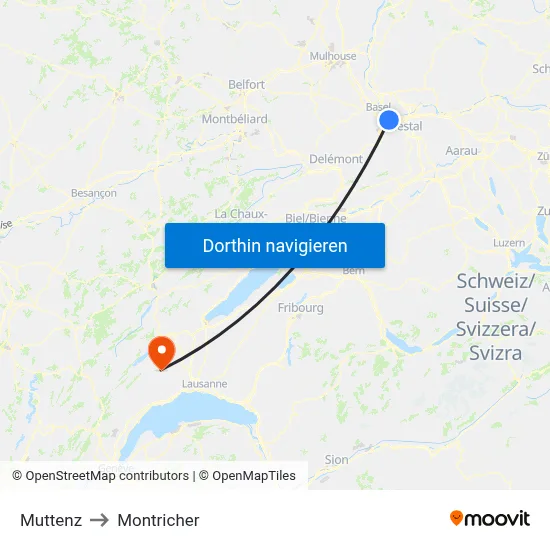 Muttenz to Montricher map