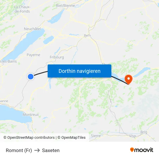 Romont (Fr) to Saxeten map