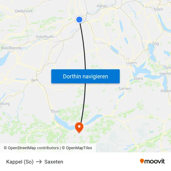 Kappel (So) to Saxeten map