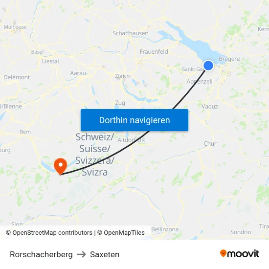 Rorschacherberg to Saxeten map