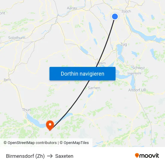 Birmensdorf (Zh) to Saxeten map