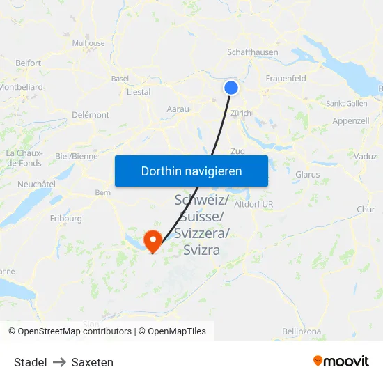 Stadel to Saxeten map