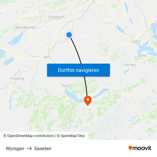 Wynigen to Saxeten map