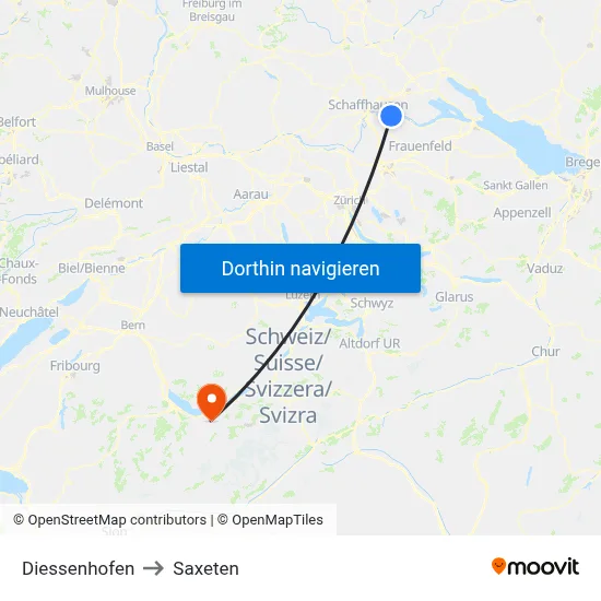Diessenhofen to Saxeten map