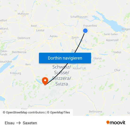 Elsau to Saxeten map