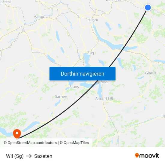 Wil (Sg) to Saxeten map
