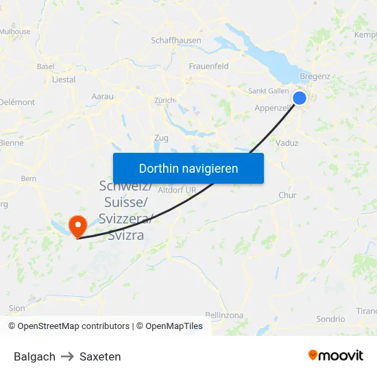 Balgach to Saxeten map
