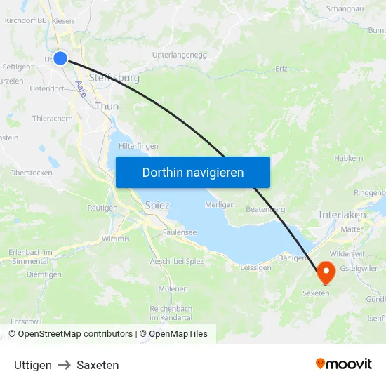 Uttigen to Saxeten map