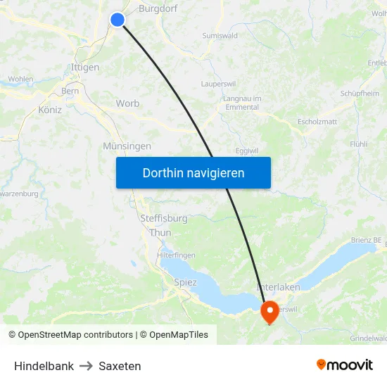 Hindelbank to Saxeten map