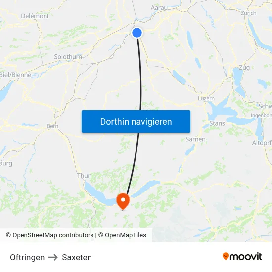 Oftringen to Saxeten map