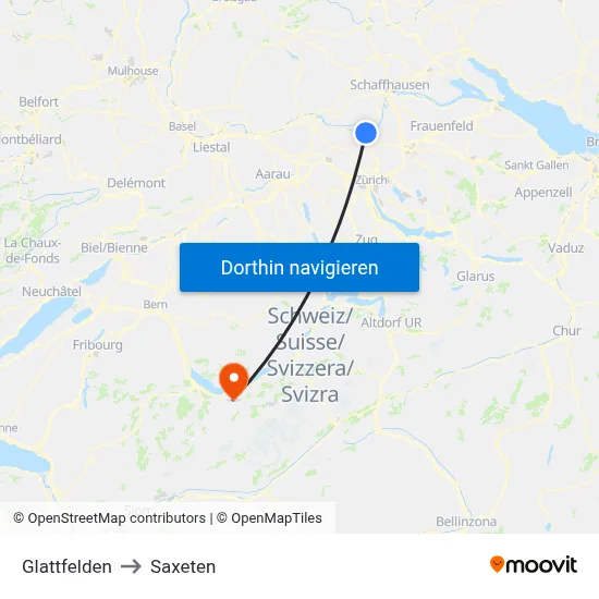 Glattfelden to Saxeten map
