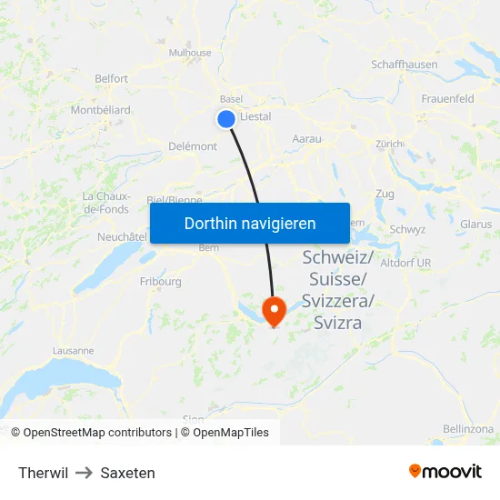 Therwil to Saxeten map