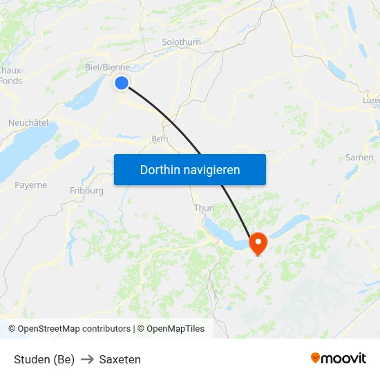 Studen (Be) to Saxeten map