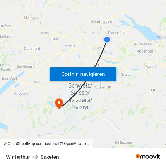 Winterthur to Saxeten map