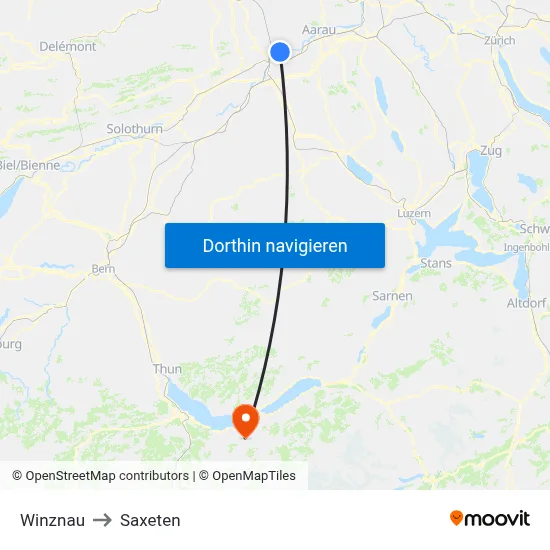 Winznau to Saxeten map