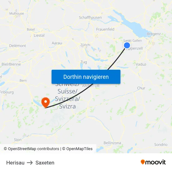 Herisau to Saxeten map