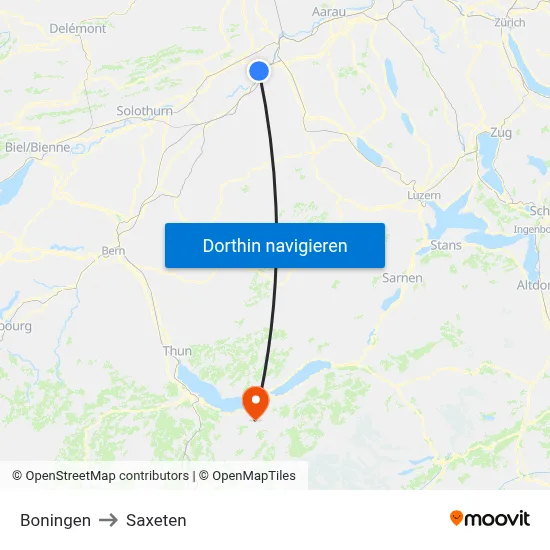 Boningen to Saxeten map