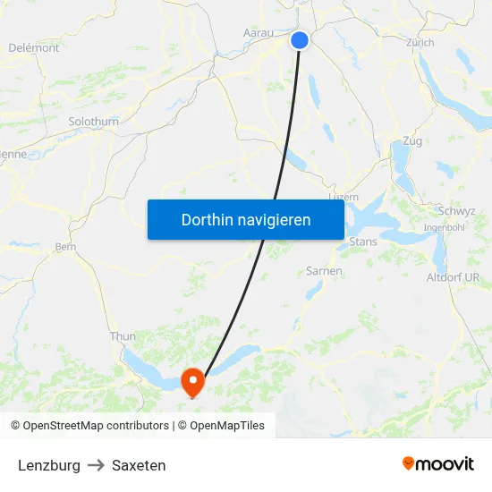 Lenzburg to Saxeten map