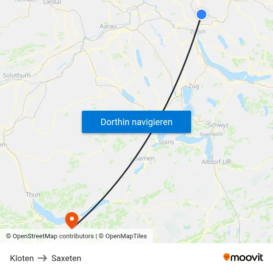Kloten to Saxeten map
