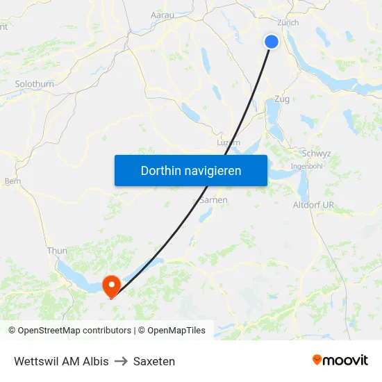 Wettswil AM Albis to Saxeten map