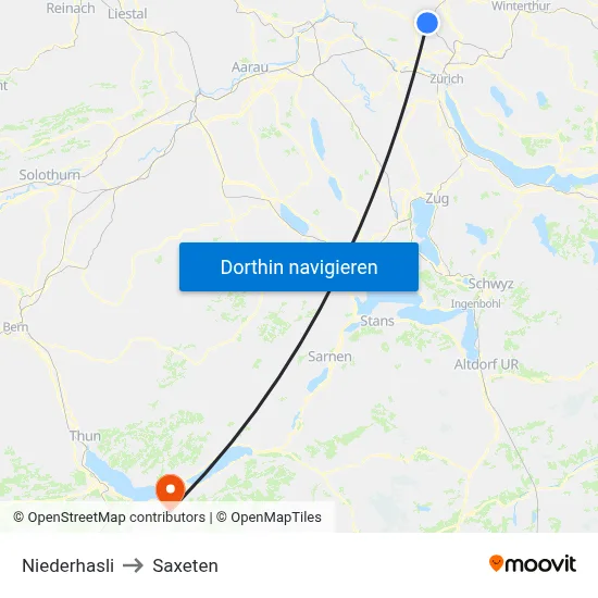 Niederhasli to Saxeten map