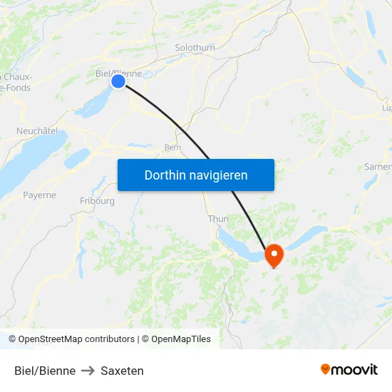 Biel/Bienne to Saxeten map