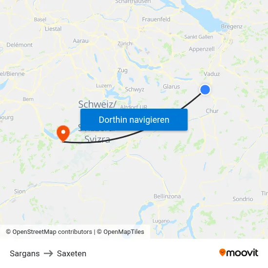 Sargans to Saxeten map