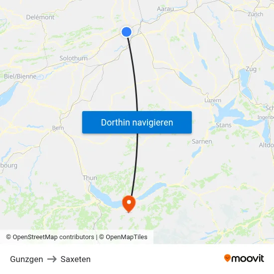 Gunzgen to Saxeten map