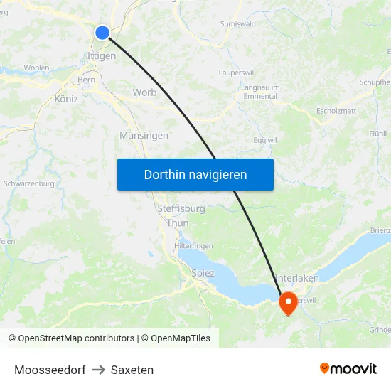 Moosseedorf to Saxeten map