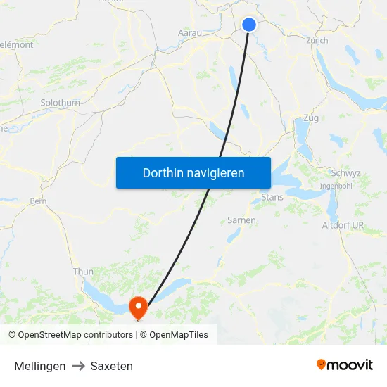 Mellingen to Saxeten map