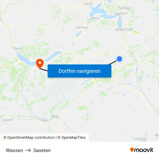 Wassen to Saxeten map