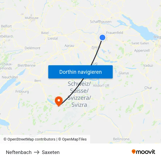Neftenbach to Saxeten map
