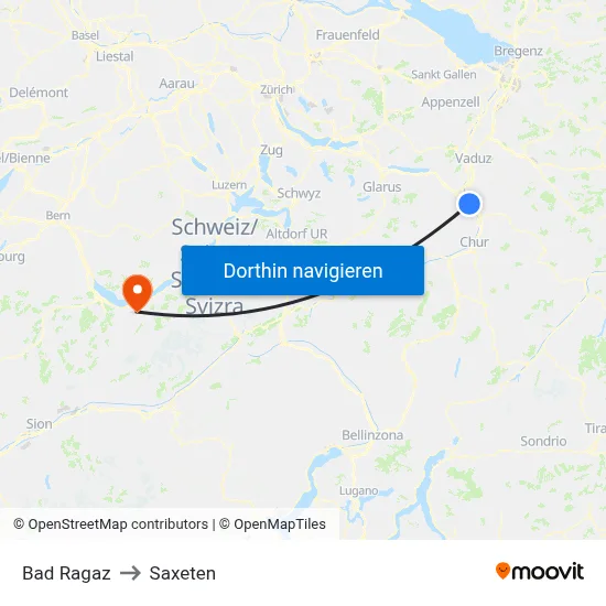 Bad Ragaz to Saxeten map