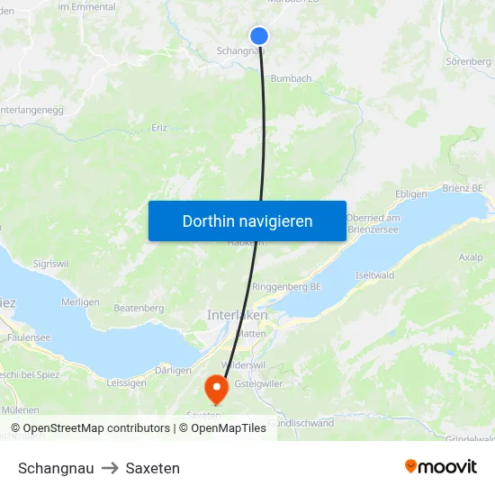 Schangnau to Saxeten map