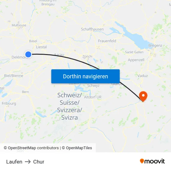 Laufen to Chur map