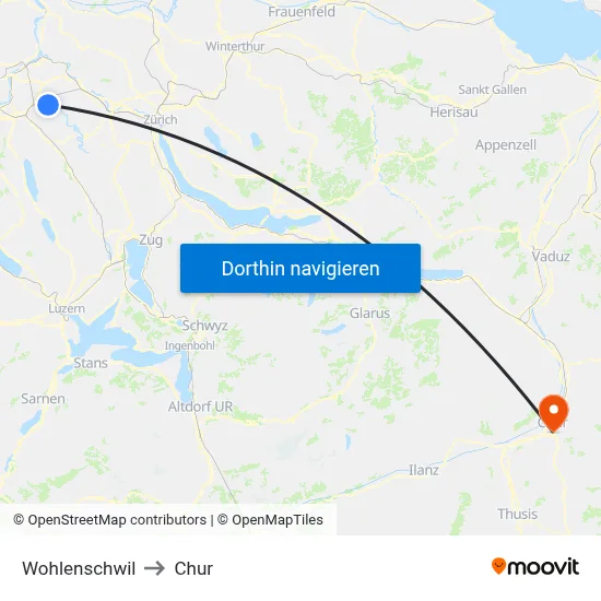 Wohlenschwil to Chur map