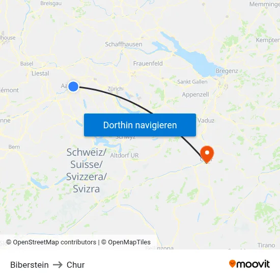 Biberstein to Chur map