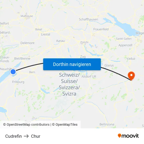 Cudrefin to Chur map