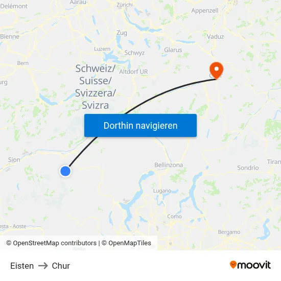 Eisten to Chur map