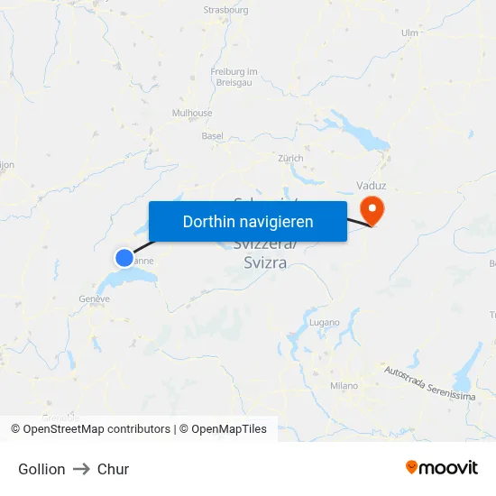 Gollion to Chur map